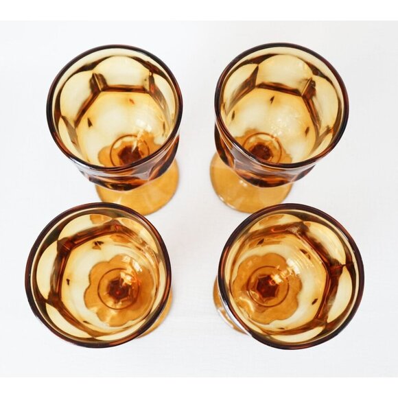 4 Vintage Libbey Amber Ashburton Steam Wine Water Goblets Barware - Picture 4 of 4